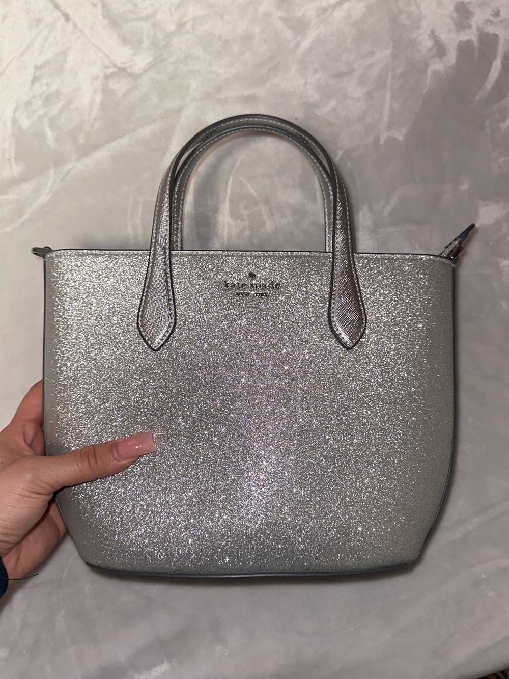 kate spade Silver Glitter Mini Tote Bag